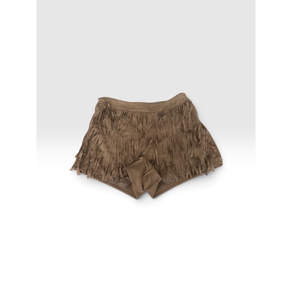 Blu Pepper Tan Faux Suede Fringe Shorts BA5085 Brown Festival Western Boho M